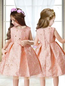 Mini Length Pink Little Girl Pageant Gowns Satin Sleeveless Embroidery
