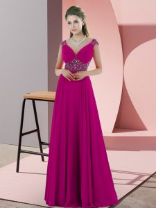 Exquisite V-neck Sleeveless Chiffon Dress for Prom Beading Backless