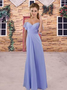 Sleeveless Floor Length Ruching Zipper Damas Dress with Lavender