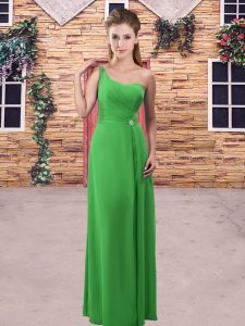 Classical Green One Shoulder Zipper Beading and Ruching Damas Dress Sleeveless