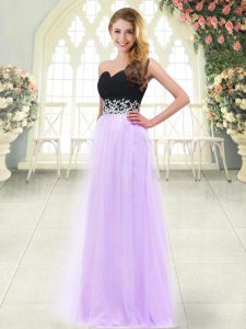 Inexpensive Lilac Tulle Zipper Sweetheart Sleeveless Floor Length Evening Dress Appliques