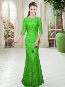 Customized Half Sleeves Lace Zipper Prom Evening Gown