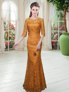 Comfortable Orange Zipper Scoop Lace Dress for Prom Half Sleeves
