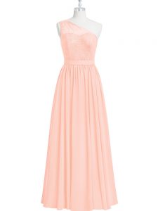 Pink One Shoulder Lace Prom Evening Gown Chiffon Sleeveless
