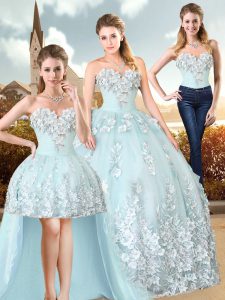 Low Price Sleeveless Lace Up Floor Length Appliques Sweet 16 Dress