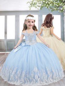 Floor Length Ball Gowns Sleeveless Baby Blue Little Girl Pageant Dress Lace Up