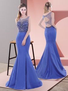 Blue Sleeveless Beading and Lace Lace Up Prom Gown