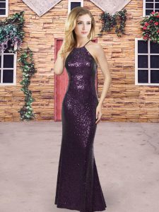 Great Purple Zipper Spaghetti Straps Sleeveless Floor Length Bridesmaid Gown Sequins