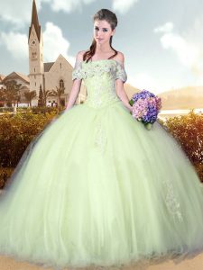 Dynamic Yellow Green Lace Up 15 Quinceanera Dress Beading and Lace and Appliques Sleeveless Floor Length