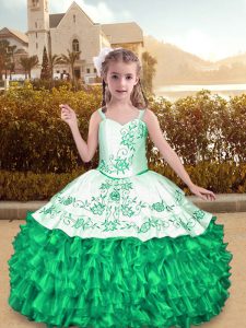 Turquoise High School Pageant Dress Party and Wedding Party with Embroidery Straps Sleeveless Lace Up