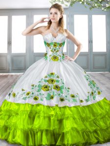 Apple Green Lace Up Sweetheart Beading and Embroidery and Ruffled Layers Sweet 16 Dress Organza Sleeveless