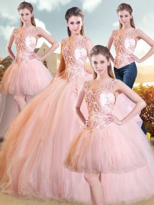 Ball Gowns Sleeveless Pink Ball Gown Prom Dress Sweep Train Lace Up