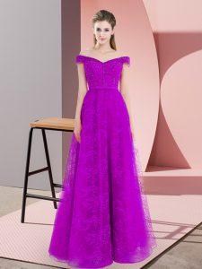 Popular Purple A-line Beading and Lace Prom Party Dress Lace Up Sleeveless Floor Length