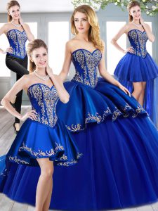 Royal Blue Ball Gowns Tulle Sweetheart Sleeveless Beading and Embroidery Lace Up Quinceanera Gown Sweep Train