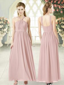 Pink Sleeveless Chiffon Zipper Prom Gown for Prom and Party