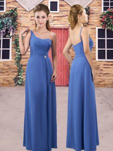 Blue Lace Up Wedding Party Dress Pick Ups Sleeveless Floor Length
