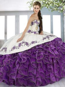 Stunning Sweetheart Sleeveless Lace Up Quinceanera Dress White and Purple Satin and Organza