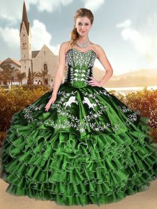 Ball Gowns Embroidery and Ruffled Layers Quince Ball Gowns Lace Up Organza Sleeveless Floor Length