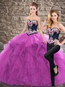 Affordable Sleeveless Sweep Train Lace Up Embroidery and Ruffles Sweet 16 Dress