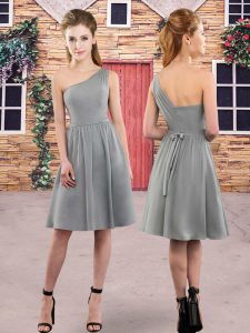 Most Popular Sleeveless Knee Length Ruching Zipper Wedding Party Dress with Grey