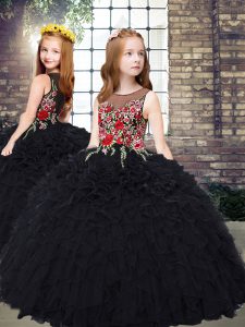 Amazing Black Sleeveless Organza Zipper Little Girls Pageant Dress Wholesale for Party and Wedding Party