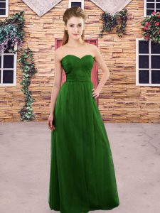 Ruching Quinceanera Court of Honor Dress Green Zipper Sleeveless Floor Length