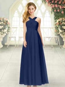 Fantastic Navy Blue Sleeveless Ruching Floor Length Dress for Prom