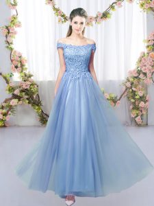 Clearance Floor Length Lace Up Damas Dress Blue for Prom and Party and Wedding Party with Lace