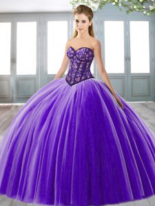 Custom Designed Floor Length Ball Gowns Sleeveless Purple Quince Ball Gowns Lace Up