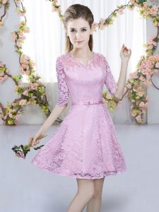 Low Price Mini Length Zipper Dama Dress Lilac for Prom and Party and Wedding Party with Belt