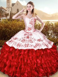 White And Red Quinceanera Gown Organza Sleeveless Embroidery