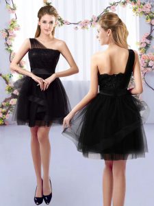 Fashion Black One Shoulder Side Zipper Lace Vestidos de Damas Sleeveless