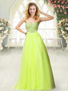 Yellow Green Tulle Zipper Prom Dress Sleeveless Floor Length Beading