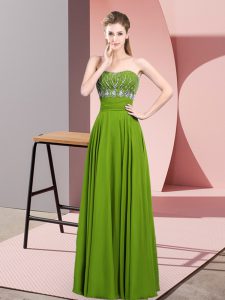 Fancy Green Empire Beading Prom Dress Zipper Chiffon Sleeveless Floor Length