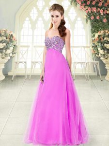 Pink A-line Tulle Sweetheart Sleeveless Beading Floor Length Lace Up