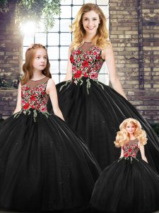 Affordable Black Zipper Sweet 16 Dresses Sleeveless Floor Length Embroidery