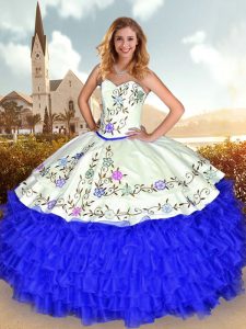 Romantic Blue And White Lace Up Vestidos de Quinceanera Embroidery and Ruffled Layers Sleeveless Floor Length
