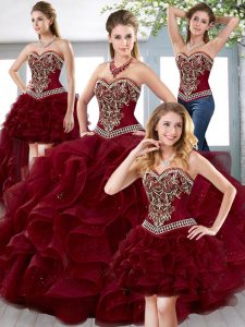 Super Organza Sleeveless Floor Length Quinceanera Dress and Beading and Embroidery and Ruffles