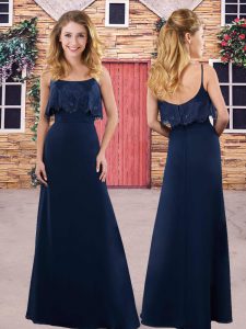 Navy Blue Spaghetti Straps Neckline Lace Wedding Guest Dresses Sleeveless Zipper