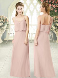 Luxury Pink Spaghetti Straps Zipper Ruching Prom Dresses Sleeveless