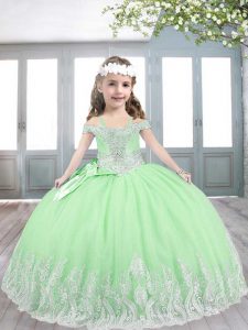 Charming Apple Green Sleeveless Appliques Floor Length Pageant Dress
