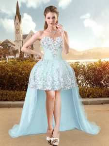 Sleeveless Appliques and Hand Made Flower Lace Up Dress for Prom