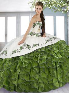 Simple Sleeveless Lace Up Floor Length Beading and Embroidery and Ruffles Vestidos de Quinceanera