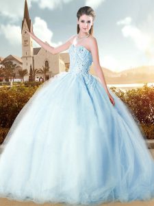 Extravagant Light Blue Ball Gowns Sweetheart Sleeveless Beading Floor Length Lace Up Sweet 16 Dress