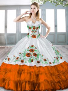 Organza Sweetheart Sleeveless Lace Up Beading and Embroidery and Ruffled Layers Quince Ball Gowns in Rust Red