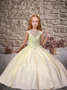 Low Price Light Yellow Scoop Neckline Beading Little Girls Pageant Dress Cap Sleeves Lace Up