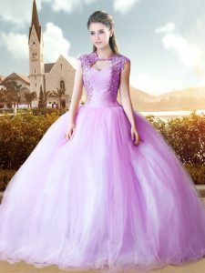 Floor Length Ball Gowns Cap Sleeves Lilac Quinceanera Dress Lace Up
