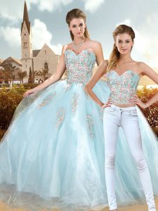 Chic Beading and Appliques Sweet 16 Dress Baby Blue Lace Up Sleeveless Floor Length