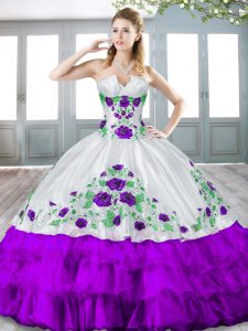 Cheap Sleeveless Floor Length Beading and Embroidery and Ruffled Layers Lace Up 15 Quinceanera Dress with Eggplant Purpl