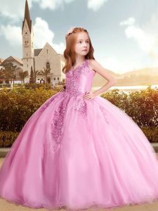 Pink Sleeveless Tulle Lace Up High School Pageant Dress for Party and Wedding Party